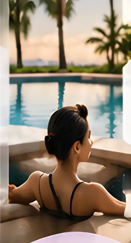 Enjoying a quiet moment by a tropical pool
