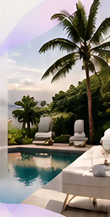A peaceful palm-lined pool and sun terrace in Thailand